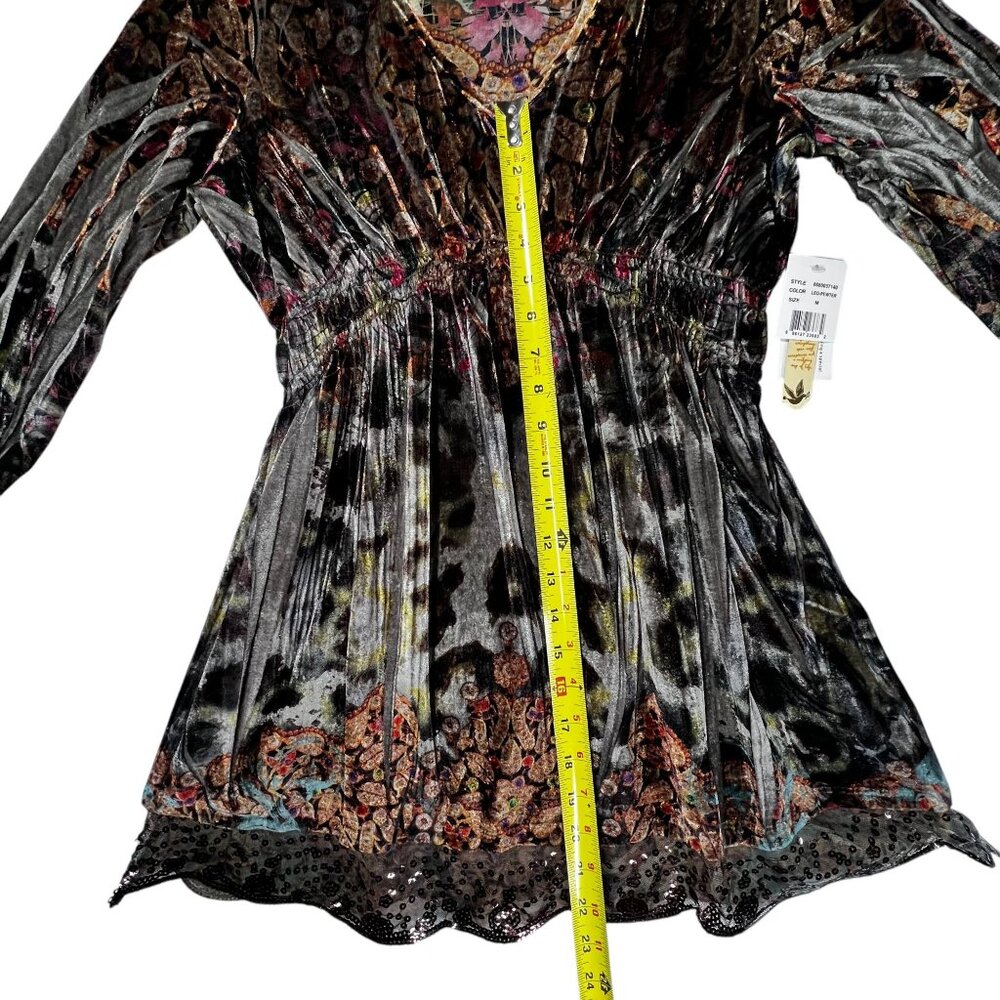 NWT Velvet Tunic Top Boho V-Neck Elastic Waist Scalloped Sequin Sparkles Med - Picture 14 of 16